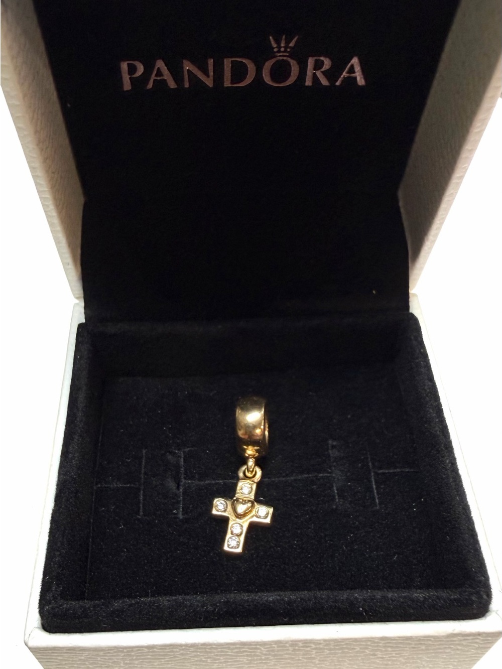 Authentic Pandora 14k Gold Diamond Cross Dangle Charm 750356D